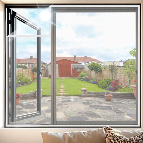 Fenster Fliegengitter Selbstklebend 90x140cm Weiß Fenstergitter mit Selbstklebeband Selbstklebendes Insektenschutz Fenster Netz für Balkontür Wohnzimmer Türen von VOLLENC