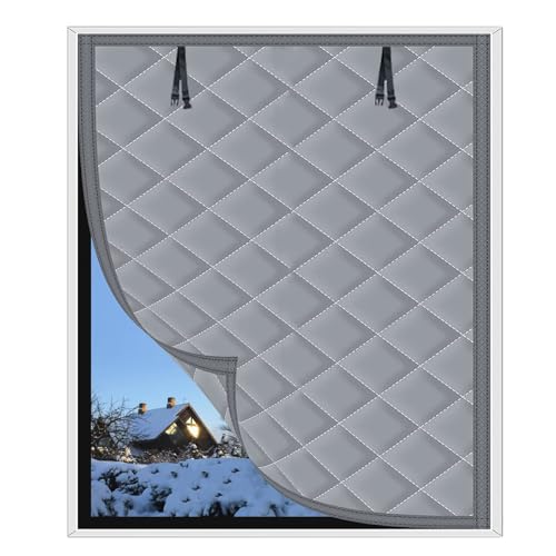 Fensterisolierungskit Oxford Cloth Cotton Layer Window Winterizing Insulation Kit mit Double Side Tape Thermal Waterproof Window Cover Warm Winter for Winter Windows(125x175cm,grau) von VOLLENC