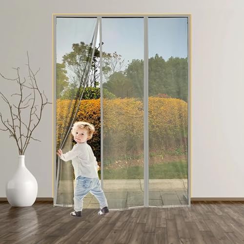 Fiberglas Fliegengitter Tür 170x225cm, Doppeltür Magnet Insektenschutz Magnetvorhang Fliegengitter für Schiebetür Balkontür Terrassentür (grau) von VOLLENC