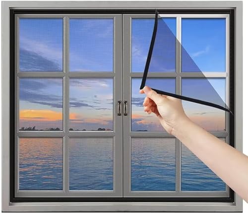 Fliegengitter Fenster, 145x155cm, ohne Bohren Klebmontage, Fliegenschutzgitter für Fenster, Insektenschutz Fensternetz von VOLLENC