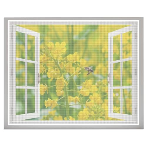 Fliegengitter Für Bodentiefe Fenster, 135X135cm Insektenschutz Fenster Fliegenvorhang Moskitonetz Selbstklebendes Werkzeugfreie Montage, Weiß von VOLLENC