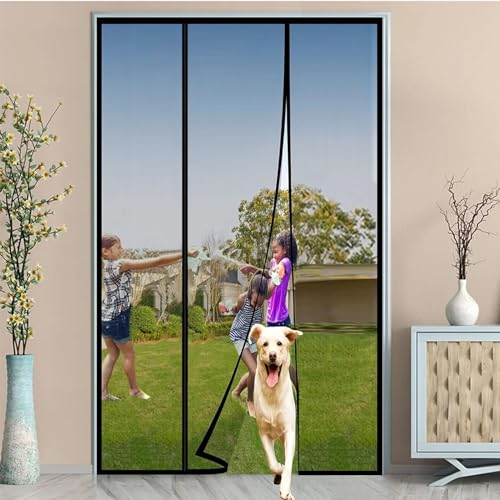 Fliegengitter Tür Insektenschutz Moskitonetz 230x225cm Doppeltür Fliegengitter Balkontür Magnet Türvorhang Ohne Bohren, Fliegenvorhang Vorhang für Terrassentür Wohnzimmer (Schwarz) von VOLLENC