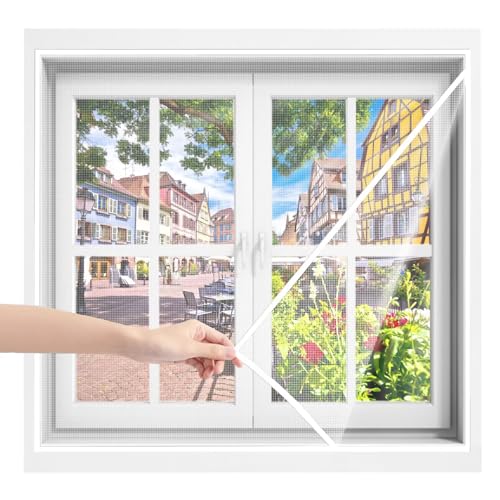 Haustür Mückengitter Fenster mit Rahmen Balkon Fliegengitter Rollo 60x130cm Weiß Fliegenvorhang für Fenster von VOLLENC