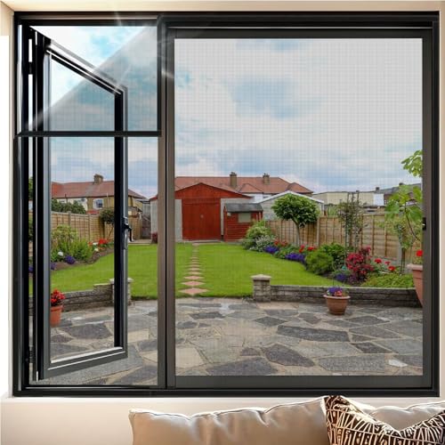 Insektenschutz Fenster 55x150cm Schwarz Mückenschutz Fenster mit Selbstklebend Klebeband Selbstklebendes Insektenschutz Fenster Netz für Balkontür Wohnzimmer Türen von VOLLENC