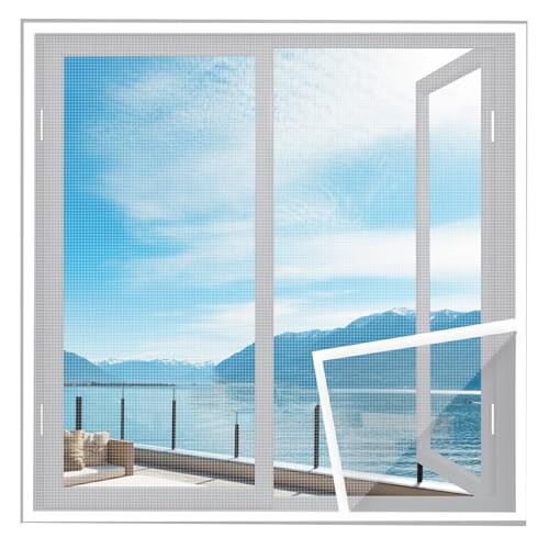 Insektenschutz Fenster Gewebe 115x135cm Weiß MüCkenschutz Netz Fenster waschbar für Wohnzimmer Garage Balkontür Terrassentür Wohnwagen von VOLLENC