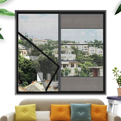 Insektenschutz Fliegengitter Fenster 65x110cm Fliegenschutz Mückengitter mit Klettband selbstklebend Kein Stanzen Erforderlich Schwarz von VOLLENC