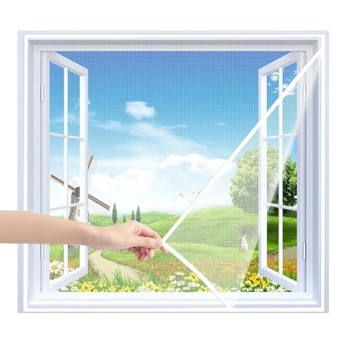 Insektenschutz für Fenster 105x120cm Weiß MüCkenschutz Fenster Fliegengitter Mit Rahmen mit selbstklebendes Klettband für Wohnzimmer Garage Balkontür Terrassentür Wohnwagen von VOLLENC