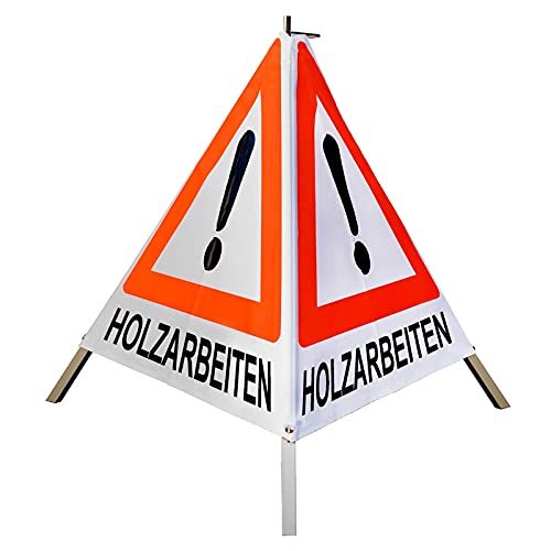 Warnpyramide/Faltsignal Achtung(VZ101) "HOLZARBEITEN" 70cm - weiß tagesleuchtend, leicht von VOLMER VERMESSUNGSGERÄTE- & AKKU-SERVICE