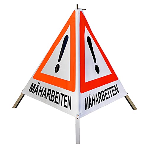 Warnpyramide/Faltsignal Achtung(VZ101) "MÄHARBEITEN" 70cm - weiß tagesleuchtend, leicht von VOLMER VERMESSUNGSGERÄTE- & AKKU-SERVICE