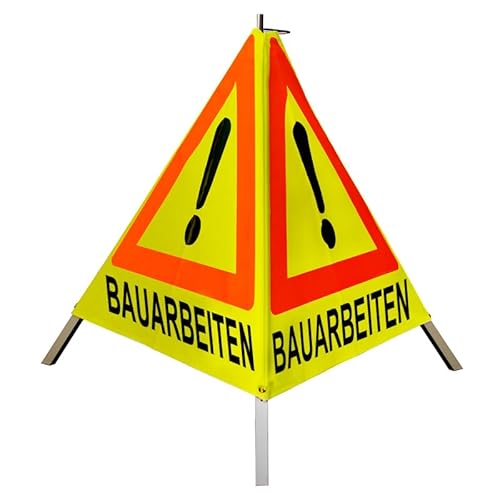 Warnpyramide/Faltsignal 70 cm - Achtung(VZ101) "BAUARBEITEN" - tagesl. gelb, leicht von VOLMER VERMESSUNGSGERÄTE- & AKKU-SERVICE