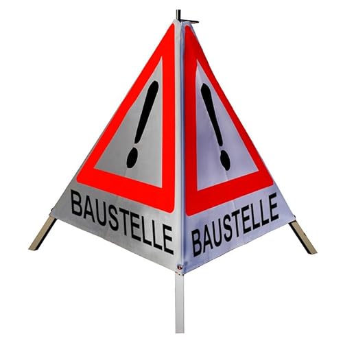 Warnpyramide/Faltsignal 70 cm - Achtung(VZ101) "BAUSTELLE" - retro-reflektierend weiß, leicht von VOLMER VERMESSUNGSGERÄTE- & AKKU-SERVICE
