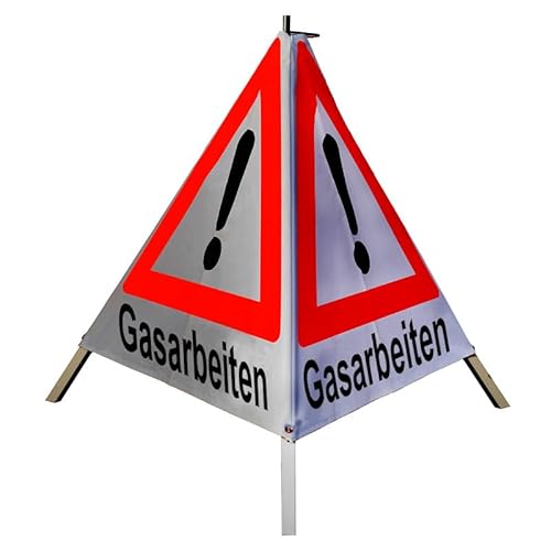 Warnpyramide/Faltsignal 70 cm - Achtung(VZ101) "Gasarbeiten" - retro-reflektierend weiß, leicht von VOLMER VERMESSUNGSGERÄTE- & AKKU-SERVICE