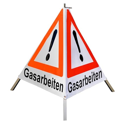 Warnpyramide/Faltsignal 70 cm - Achtung(VZ101) "Gasarbeiten" - weiß tagesl., leicht von VOLMER VERMESSUNGSGERÄTE- & AKKU-SERVICE