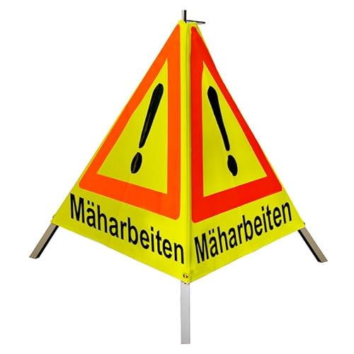 Warnpyramide/Faltsignal 70 cm - Achtung(VZ101) "Mäharbeiten" - tagesl. gelb, leicht von VOLMER VERMESSUNGSGERÄTE- & AKKU-SERVICE