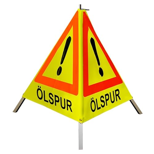 Warnpyramide/Faltsignal 70 cm - Achtung(VZ101) "ÖLSPUR" - tagesl. gelb, leicht von VOLMER VERMESSUNGSGERÄTE- & AKKU-SERVICE