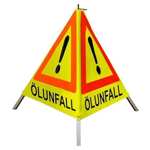 Warnpyramide/Faltsignal 70 cm - Achtung(VZ101) "ÖLUNFALL" - tagesl. gelb, leicht von VOLMER VERMESSUNGSGERÄTE- & AKKU-SERVICE