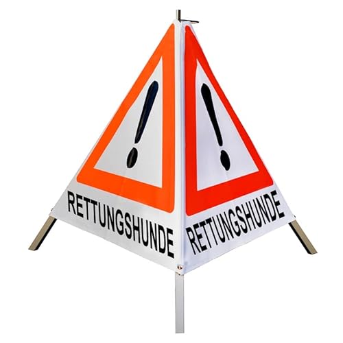 Warnpyramide/Faltsignal 70cm - Achtung(VZ101) "RETTUNGSHUNDE" - weiß tagesl., leicht von VOLMER VERMESSUNGSGERÄTE- & AKKU-SERVICE