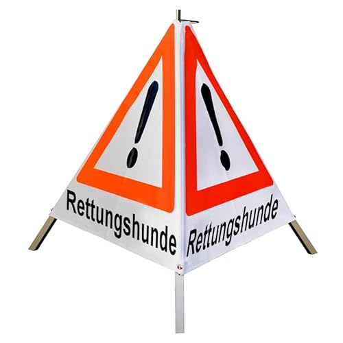 Warnpyramide/Faltsignal 70cm - Achtung(VZ101) "Rettungshunde" - weiß tagesl., leicht von VOLMER VERMESSUNGSGERÄTE- & AKKU-SERVICE