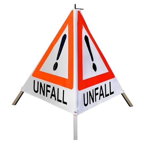 Warnpyramide/Faltsignal 70cm - Achtung(VZ101) "UNFALL" - weiß tagesl., schwer von VOLMER VERMESSUNGSGERÄTE- & AKKU-SERVICE