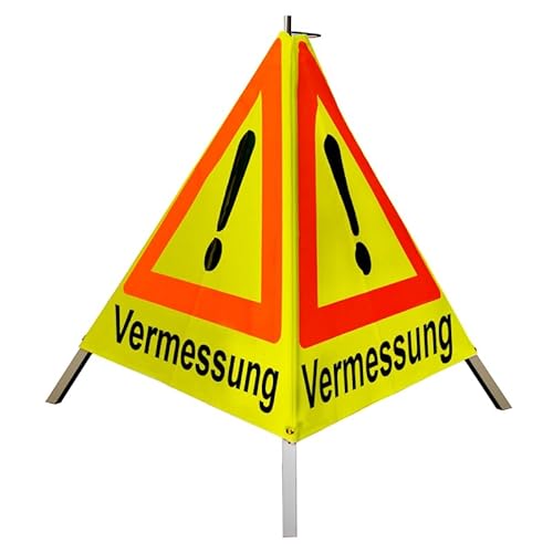 Warnpyramide/Faltsignal 70cm - Achtung(VZ101) "Vermessung" - tagesl. gelb, leicht von VOLMER VERMESSUNGSGERÄTE- & AKKU-SERVICE