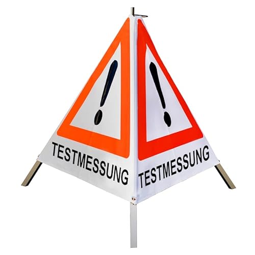 Warnpyramide/Faltsignal 90 cm - Achtung(VZ101) "TESTMESSUNG" - weiß tagesl., schwer von VOLMER VERMESSUNGSGERÄTE- & AKKU-SERVICE