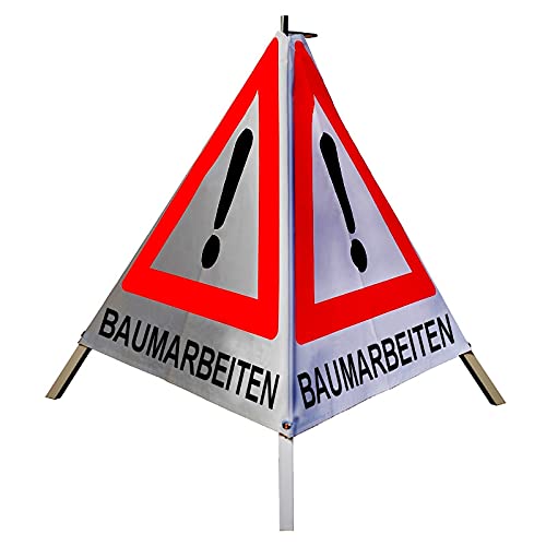 Warnpyramide/Faltsignal Achtung(VZ101) "BAUMARBEITEN" 70cm - retro-refl. schwer von VOLMER VERMESSUNGSGERÄTE- & AKKU-SERVICE
