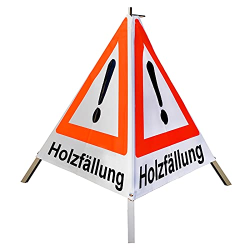 Warnpyramide/Faltsignal Achtung(VZ101) "Holzfällung" 70cm - weiß tagesleuchtend, leicht von VOLMER VERMESSUNGSGERÄTE- & AKKU-SERVICE