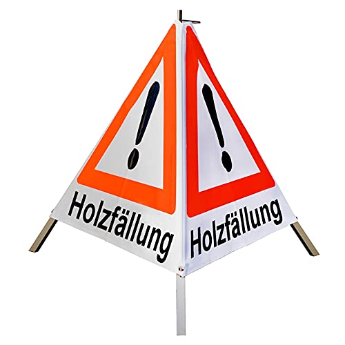 Warnpyramide/Faltsignal Achtung(VZ101) "Holzfällung" 90cm - weiß tagesleuchtend, schwer von VOLMER VERMESSUNGSGERÄTE- & AKKU-SERVICE