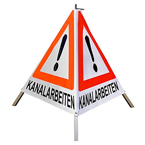 Warnpyramide/Faltsignal Achtung(VZ101) "KANALARBEITEN" 70cm - weiß tagesleuchtend, leicht von VOLMER VERMESSUNGSGERÄTE- & AKKU-SERVICE
