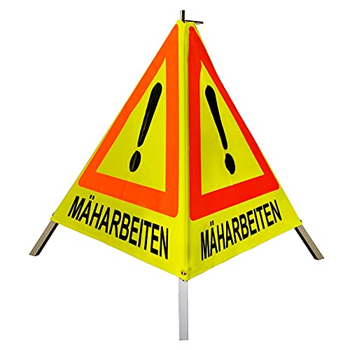 Warnpyramide/Faltsignal Achtung(VZ101) "MÄHARBEITEN" 70cm - gelb tagesleuchtend, leicht von VOLMER VERMESSUNGSGERÄTE- & AKKU-SERVICE