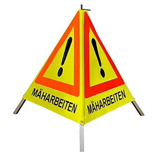 Warnpyramide/Faltsignal Achtung(VZ101) "MÄHARBEITEN" 70cm - gelb tagesleuchtend, schwer von VOLMER VERMESSUNGSGERÄTE- & AKKU-SERVICE