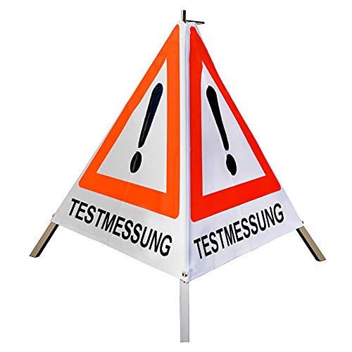 Warnpyramide/Faltsignal Achtung(VZ101) "TESTMESSUNG" 70cm - weiß tagesleuchtend, leicht von VOLMER VERMESSUNGSGERÄTE- & AKKU-SERVICE