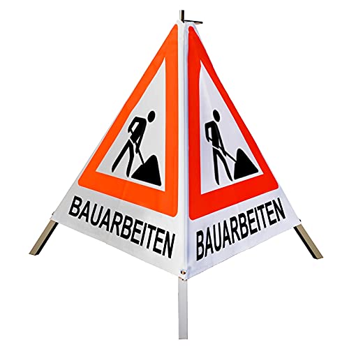 Warnpyramide/Faltsignal Schaufelmann(VZ123) "BAUARBEITEN" 70cm - weiß tagesleuchtend, leicht von VOLMER VERMESSUNGSGERÄTE- & AKKU-SERVICE