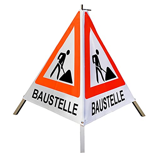 Warnpyramide/Faltsignal Schaufelmann(VZ123) "BAUSTELLE" 70cm - weiß tagesleuchtend, leicht von VOLMER VERMESSUNGSGERÄTE- & AKKU-SERVICE