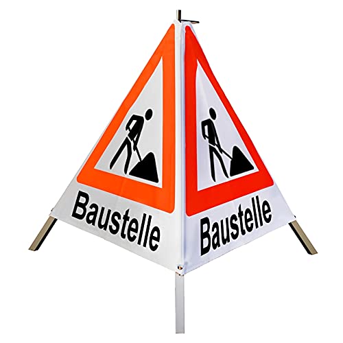 Warnpyramide/Faltsignal Schaufelmann(VZ123) "Baustelle" 90cm - weiß tagesleuchtend, leicht von VOLMER VERMESSUNGSGERÄTE- & AKKU-SERVICE