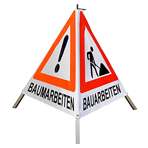Warnpyramide/Faltsignal VZ101 & VZ123 "MÄH-/ BAUM-/ BAUARBEITEN" 70cm - weiß tagesleuchtend, leicht von VOLMER VERMESSUNGSGERÄTE- & AKKU-SERVICE