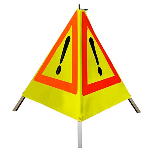 Warnpyramide 70 cm, schwer mit Feder, gelb tagesleuchtend, Achtung (VZ101) - ohne Aufschrift von VOLMER VERMESSUNGSGERÄTE- & AKKU-SERVICE