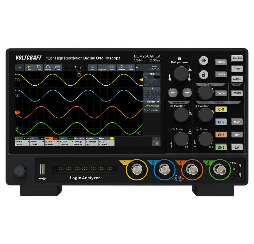 VOLTCRAFT Multimeter 250 MHz 4-Kanal 12 Bit VC-16753960, Digital-Speicher (DSO), Funktionsgenerator, Logic-Analyser von VOLTCRAFT