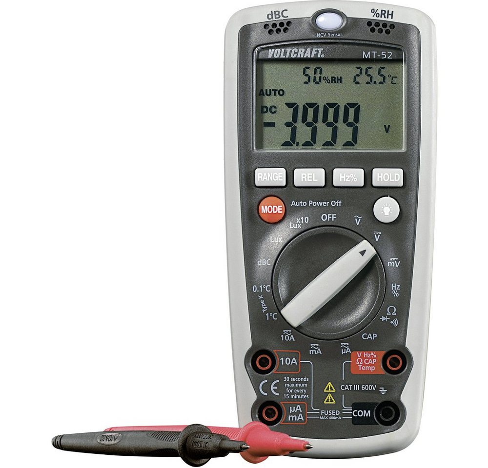 VOLTCRAFT Spannungsprüfer VOLTCRAFT MT-52 Hand-Multimeter digital Umwelt-Messfunktion CAT III 6, (MT-52) von VOLTCRAFT