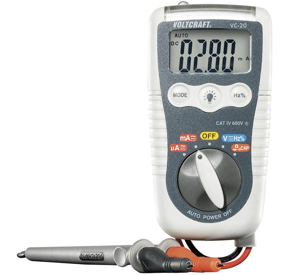 VOLTCRAFT Spannungsprüfer VOLTCRAFT VC-20 Hand-Multimeter kalibriert (ISO) digital Spritzwasserg, (VC-20) von VOLTCRAFT