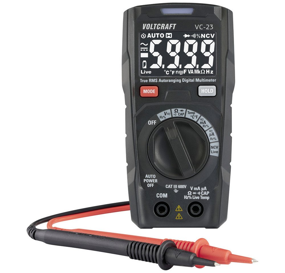 VOLTCRAFT Spannungsprüfer VOLTCRAFT VC-23 Hand-Multimeter kalibriert (ISO) digital CAT III 600, (VC-23) von VOLTCRAFT