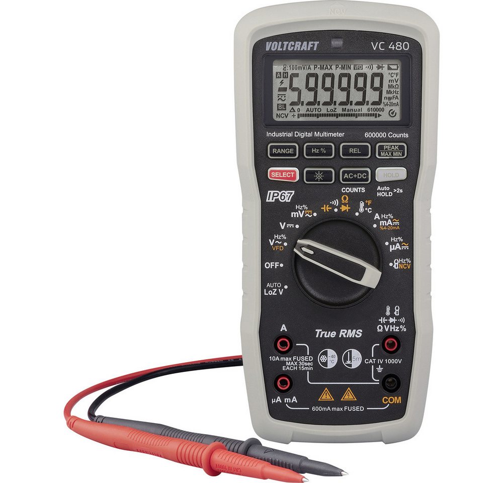 VOLTCRAFT Spannungsprüfer VOLTCRAFT VC 480 Hand-Multimeter digital Wasserdicht (IP67), LoZ CAT, (VC 480) von VOLTCRAFT