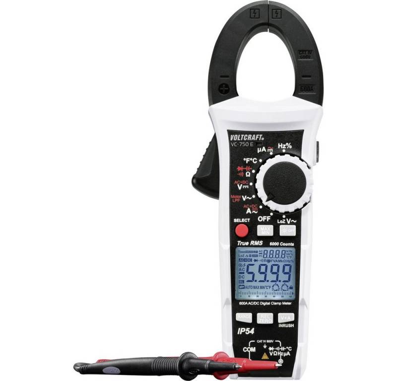 VOLTCRAFT Spannungsprüfer VOLTCRAFT VC-750 E Stromzange, Hand-Multimeter digital Spritzwasserge, (VC-750 E) von VOLTCRAFT