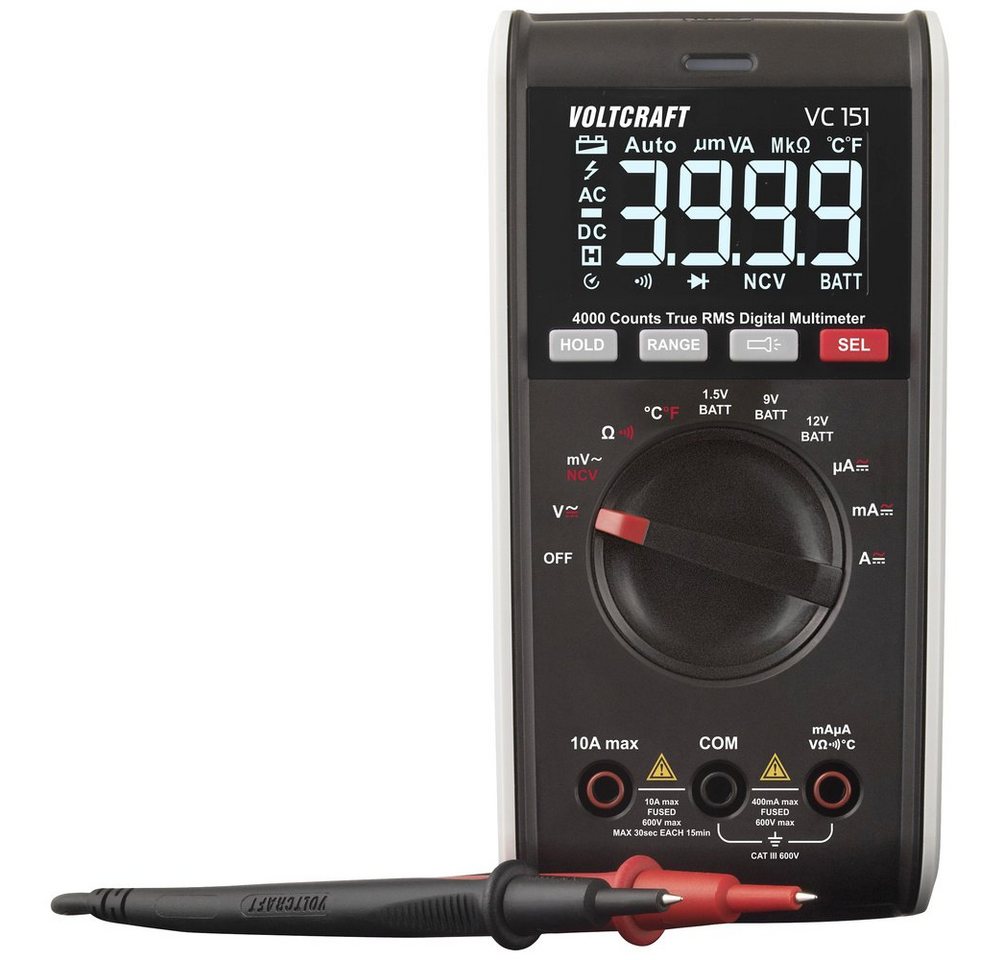 VOLTCRAFT Spannungsprüfer VOLTCRAFT VC151 Hand-Multimeter kalibriert (ISO) digital CAT III 600, (VC151) von VOLTCRAFT