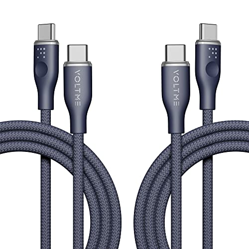 VOLTME 2-Pack USB C Kabel auf USB-C PD 60W 3A geflochtenes Nylon 1,80m/6.0ft, RUGG USB-C Typ C Ladekabel kompatibel mit MacBook Pro, Pixel 7/6 Pro, iPad Pro, Galaxy S23/Ultra usw. (Blau) von VOLTME