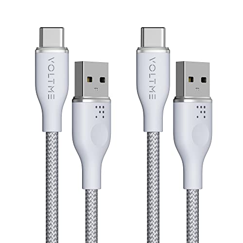 VOLTME 2-Pack USB-auf-USB-C Kabel 3A Nylon geflochten 1,0m, RUGG Schnelllade USB-Typ-C-Kabel kompatibel mit Pixel 7/6 Pro/5/4XL, iPad Pro, Galaxy S22, Moto G7 Plus, Redmi Note 10 9 usw. (grau) von VOLTME