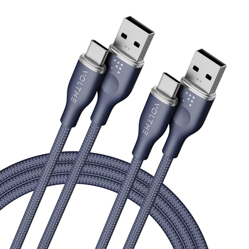 VOLTME 2-Pack USB-auf-USB-C Kabel 3A Nylon geflochten 1,80m, RUGG Schnelllade USB-Typ-C-Kabel kompatibel mit Pixel 7/6 Pro/5/4XL, iPad Pro, Galaxy S22, Moto G7 Plus, Redmi Note 10 9 usw. (blau) von VOLTME