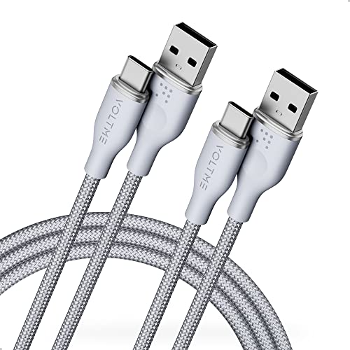 VOLTME USB C Kabel, [2 Stück 1,8m] 60W Nylon Schnellladekabel, USB A auf Typ C Datenkabel Ladekabel Kompatibel mit iPhone Serie iPad Air MacBook Samsung Galaxy S24 Ultra Huawei Xiaomi etc, Grau von VOLTME