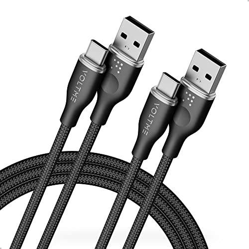 VOLTME USB C Kabel, [2 Stück 1,8m] 60W Nylon Schnellladekabel, USB A auf Typ C Datenkabel Ladekabel Kompatibel mit iPhone Serie iPad Air MacBook Samsung Galaxy S24 Ultra Huawei Xiaomi etc, Schwarz von VOLTME