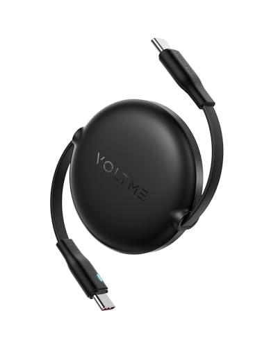 VOLTME USB C Kable 60W PD 3A, Mini Einziehbar Type C Schnellladekabel 1M/3.3ft, TPE Aufrollbar Datenkabel mit LED Kontrollleuchte Kompatibel mit iPhone iPad Macbook Samsung Huawei etc, Schwarz von VOLTME